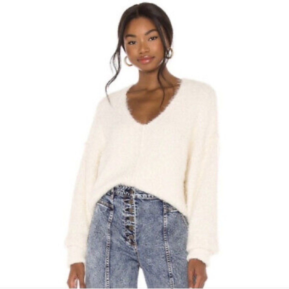 Free People icing rigorous Ivory Fluffy V-Neck Sweater